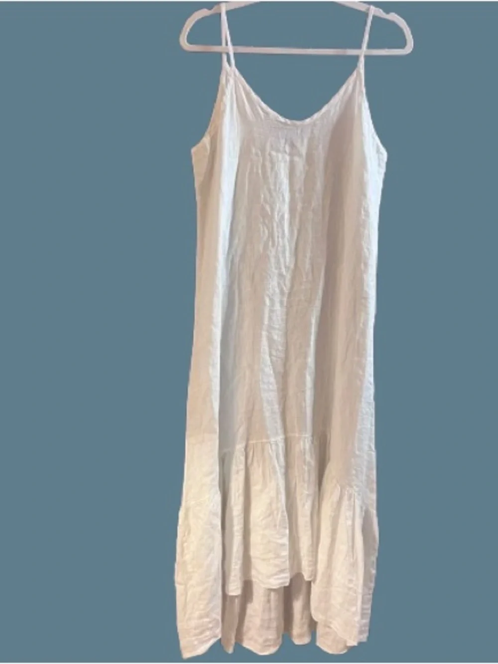 White 100% Linen Tiered Maxi Slip Dress Size M VGUC - Picture 3 of 10